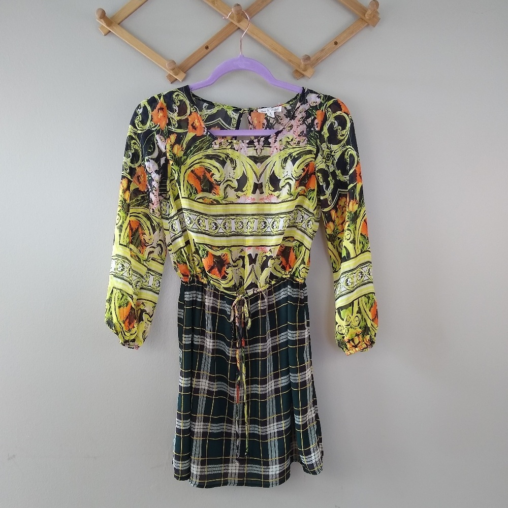 Hem and Thread Mixed Print Sheer Dress